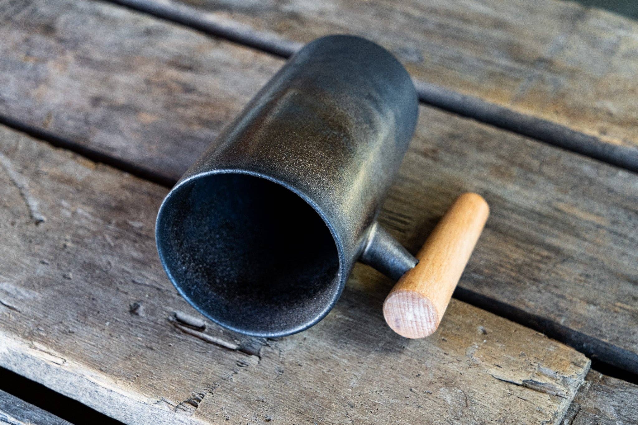 Mill Gap, VA Earth Glaze Bronze Sheen Ceramic Mug w/wooden handle (Industrial 8 oz mug)