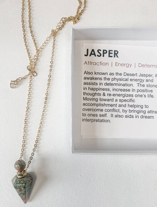 Jasper Stone Pendulum Necklace with Secret Chamber