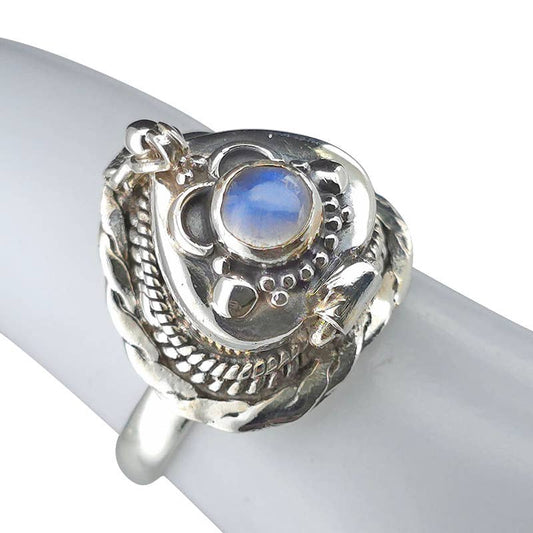 Moonstone Love - Hidden Chamber Heart Locket Ring (Size 9.5)