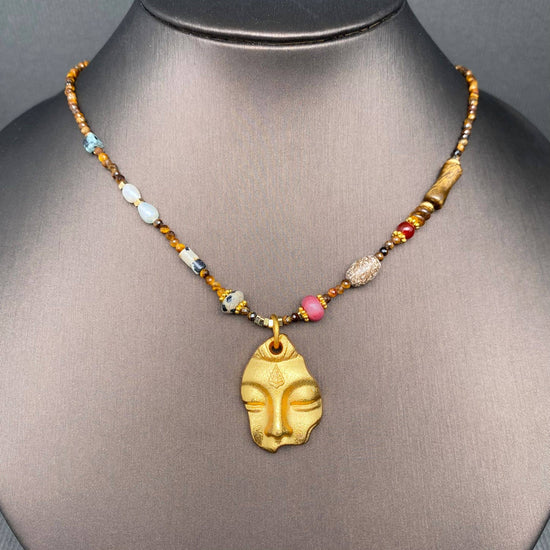 18K Gold Plated Buddha Face Stone & Bead Necklace