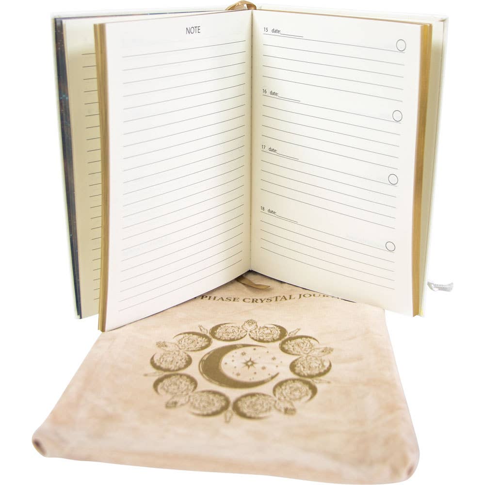 Journal with Beautiful Velvet Bag Featuring the Moon Phases