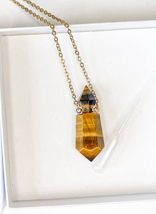 Tigers Eye Double Point Crystal - Hidden Chamber Gemstone Pendant & Necklace