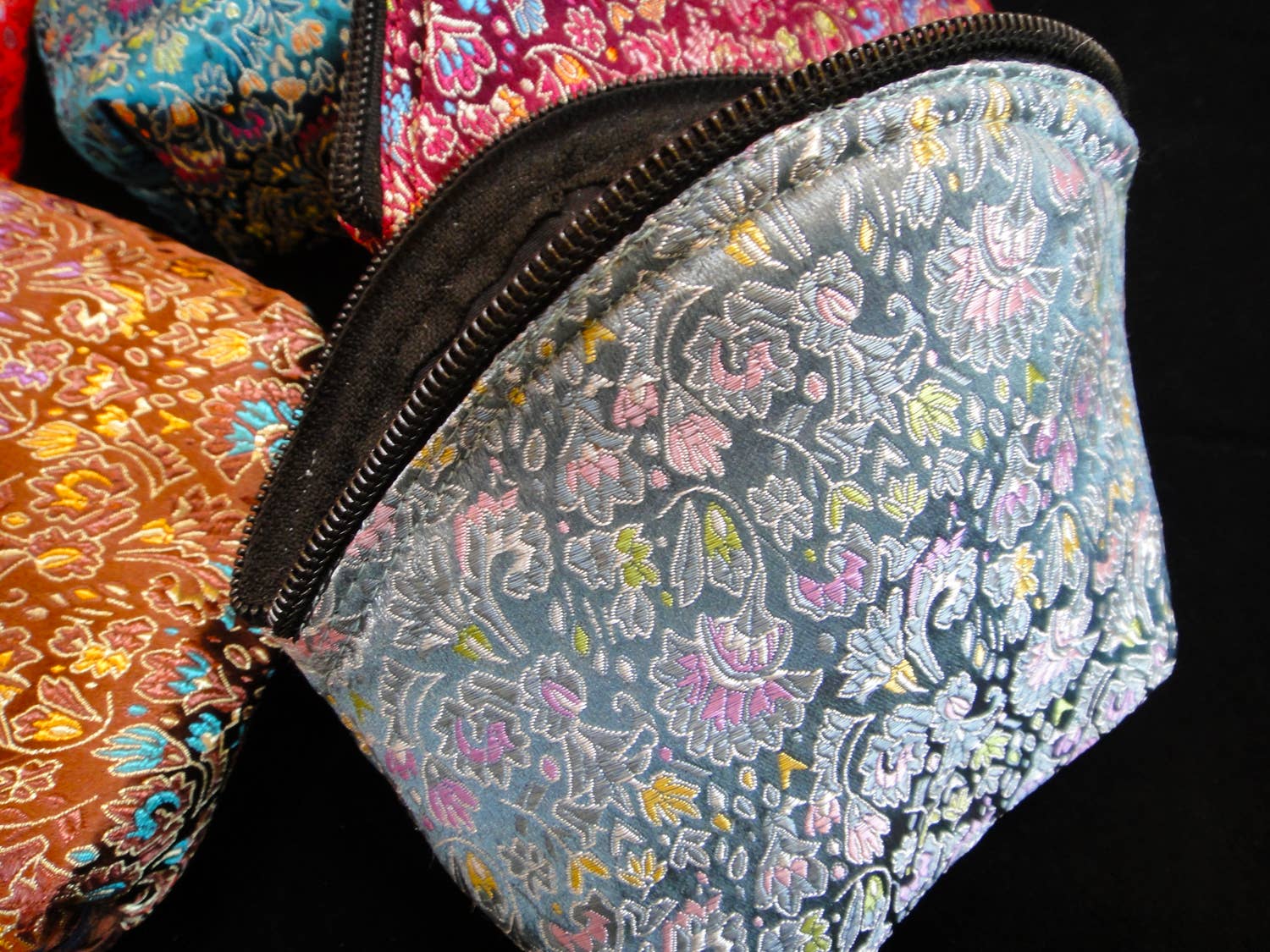Brocade Satin Zipper Pouch with Cotton Lining - Large