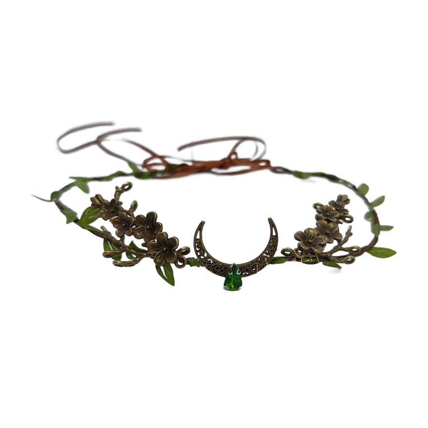 Crescent Moon Headband with leather ties