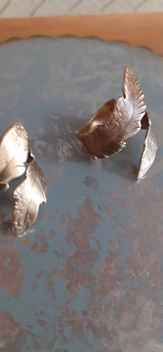 Pure Copper Feather Ring - Adjustable Wrap Design