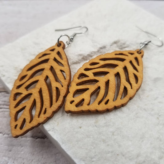 Simple Wooden Leaf Earrings