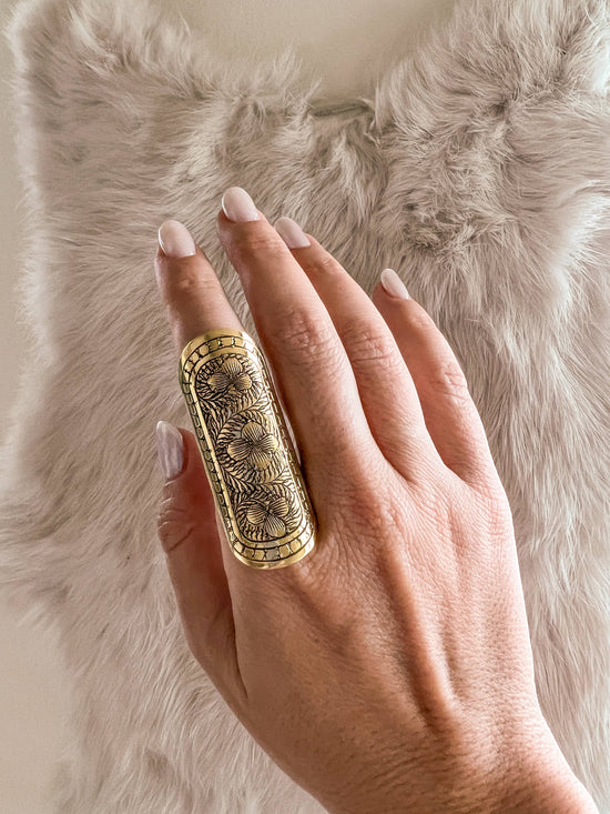 Big Brass Bohemian Ring with Nature-inspired Etchings
