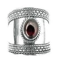 Wide Band Celtic Silver Ring with Garnet - Stone of Mars (Size 6)