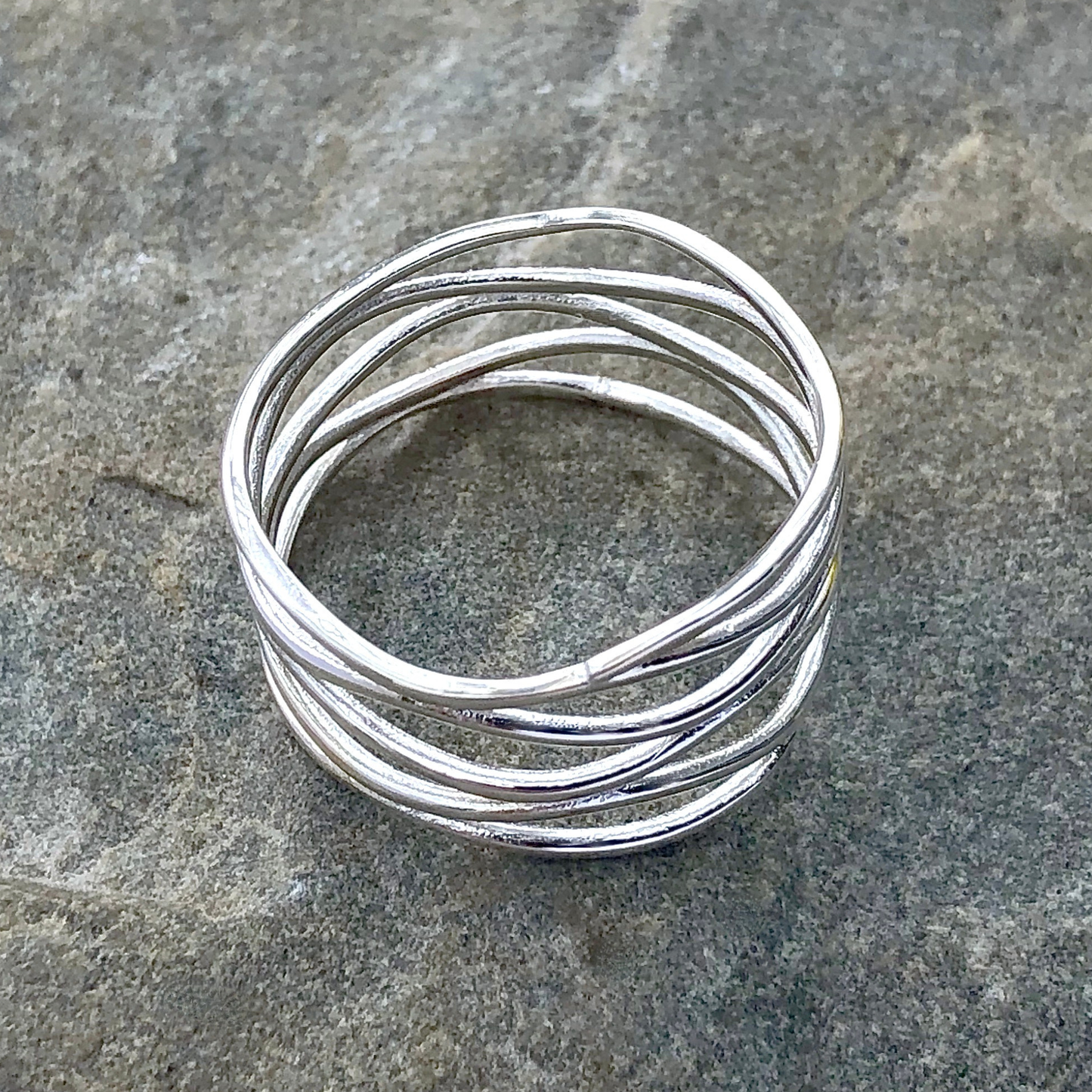 Sterling Silver Multiple Bands Layered Ring (Size 10)