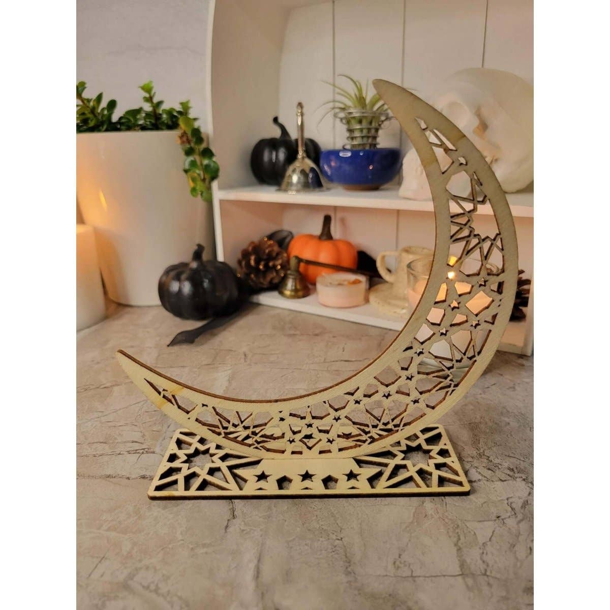 Crescent Moon Wooden Ornament