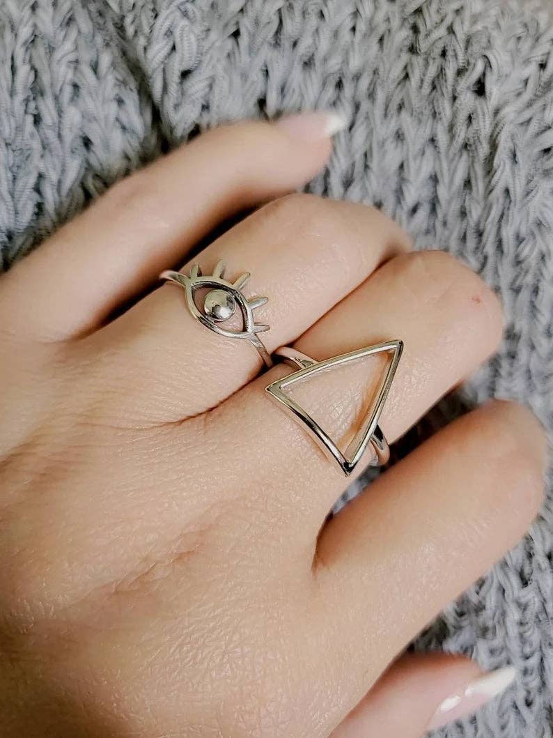 Pyramid Triangle Sterling Silver Ring