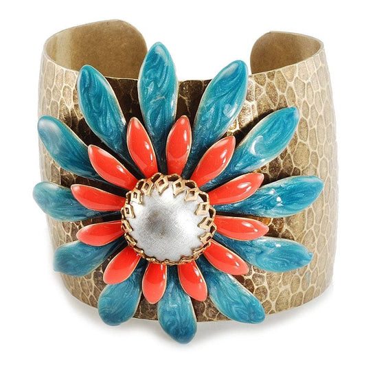 Coral and Turquoise (Double Daisy) Cuff by Ollipop