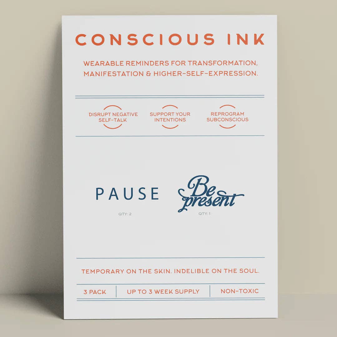 "Pause. Be Present" Sweatshirt with Matching Tattoo 3 Pack - Size Large, Dusk grey color