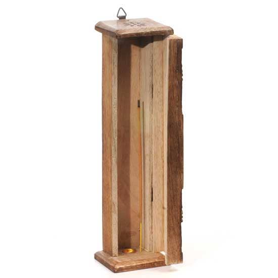 Tree of Life Incense Burner - Vertical Design, Hand-carved Mango Wood