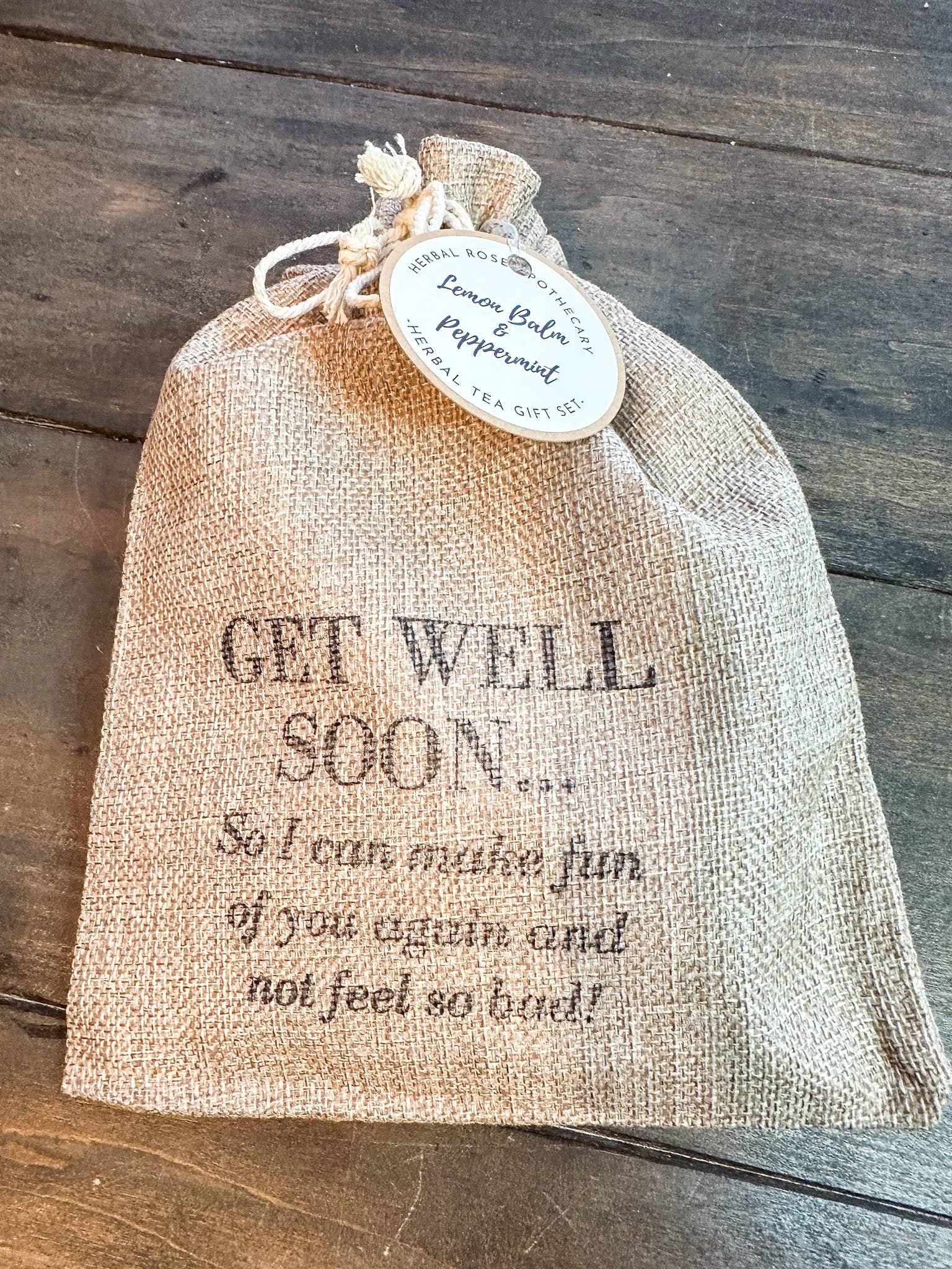 Herbal Tea Kit - Includes Herbal Teas, Tea Infuser, Honey Stick, & Natural Burlap Gift Bag! GET WELL SOON