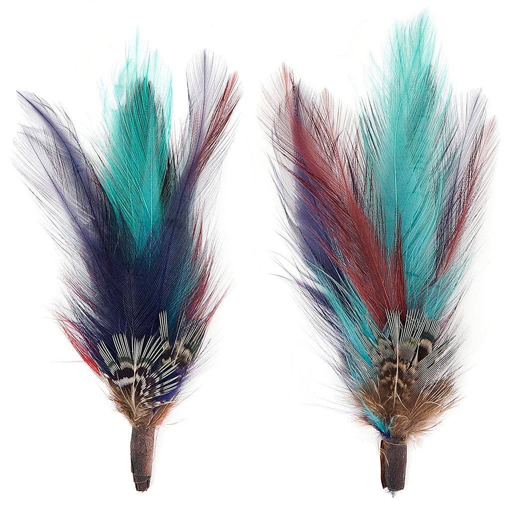 Pheasant Hackle Feather Hat Trims w/Copper & Dark Aqua (Pack of 2)