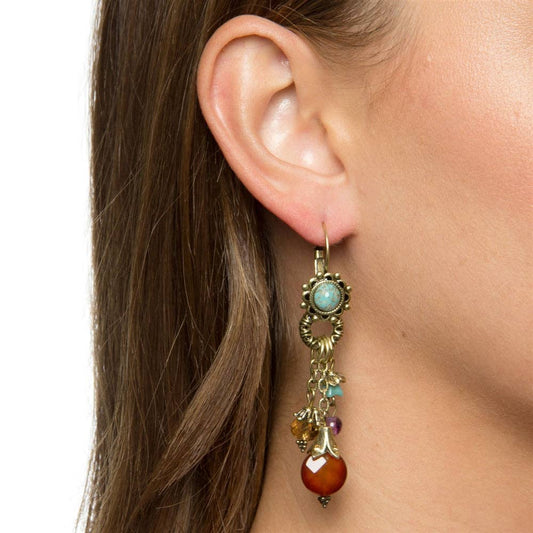 Tribal Wise Woman Turquoise & Wine Rose Earrings