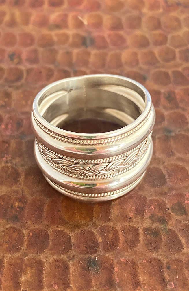 Sterling Silver Wide Braided Band Ring (Size 6)