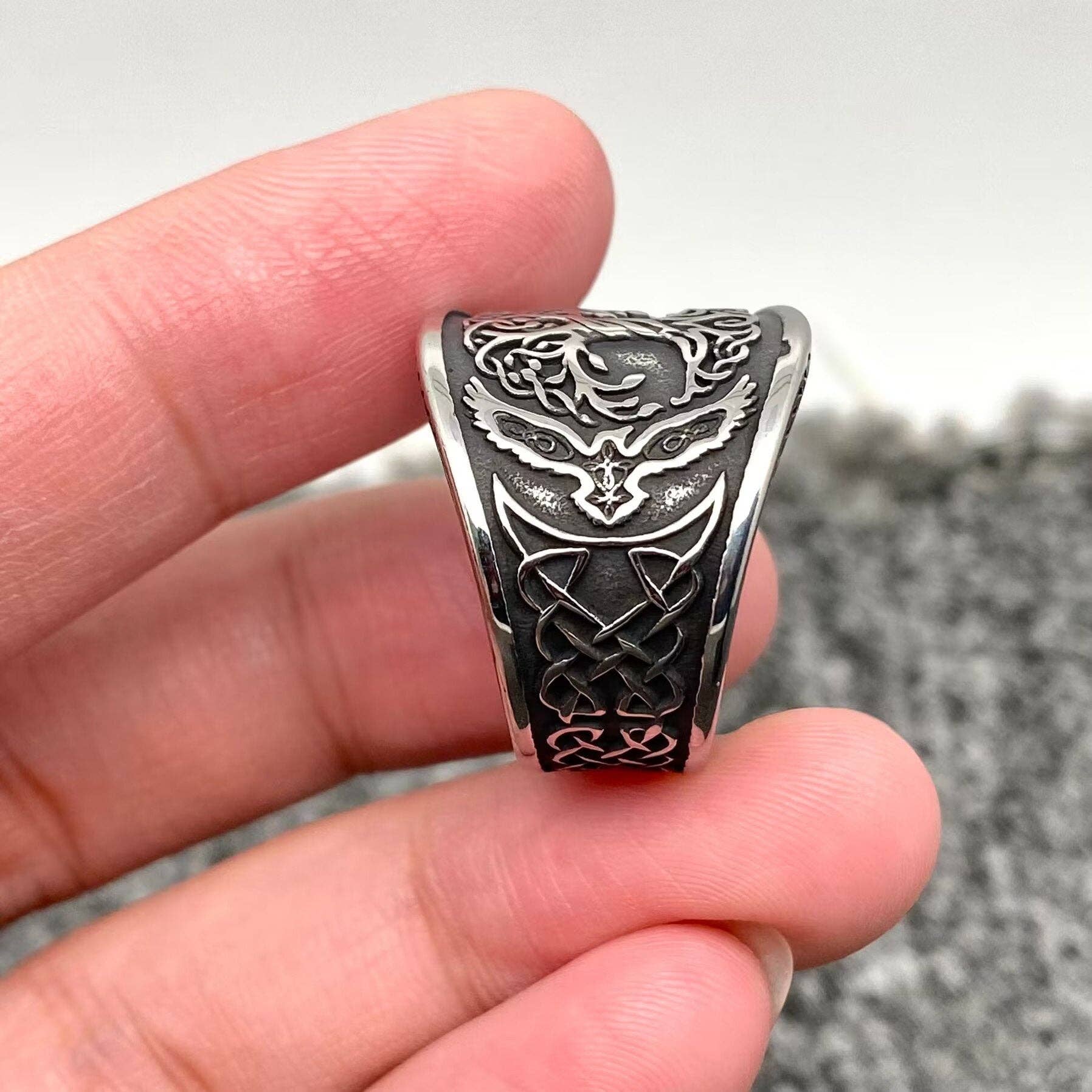 Viking Celtic Knot Tree of Life Titanium Steel Ring (Size 13)