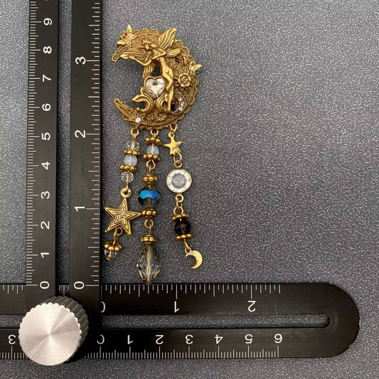 Fairy & Moon Dangling Earrings with 3 pillars of Stars