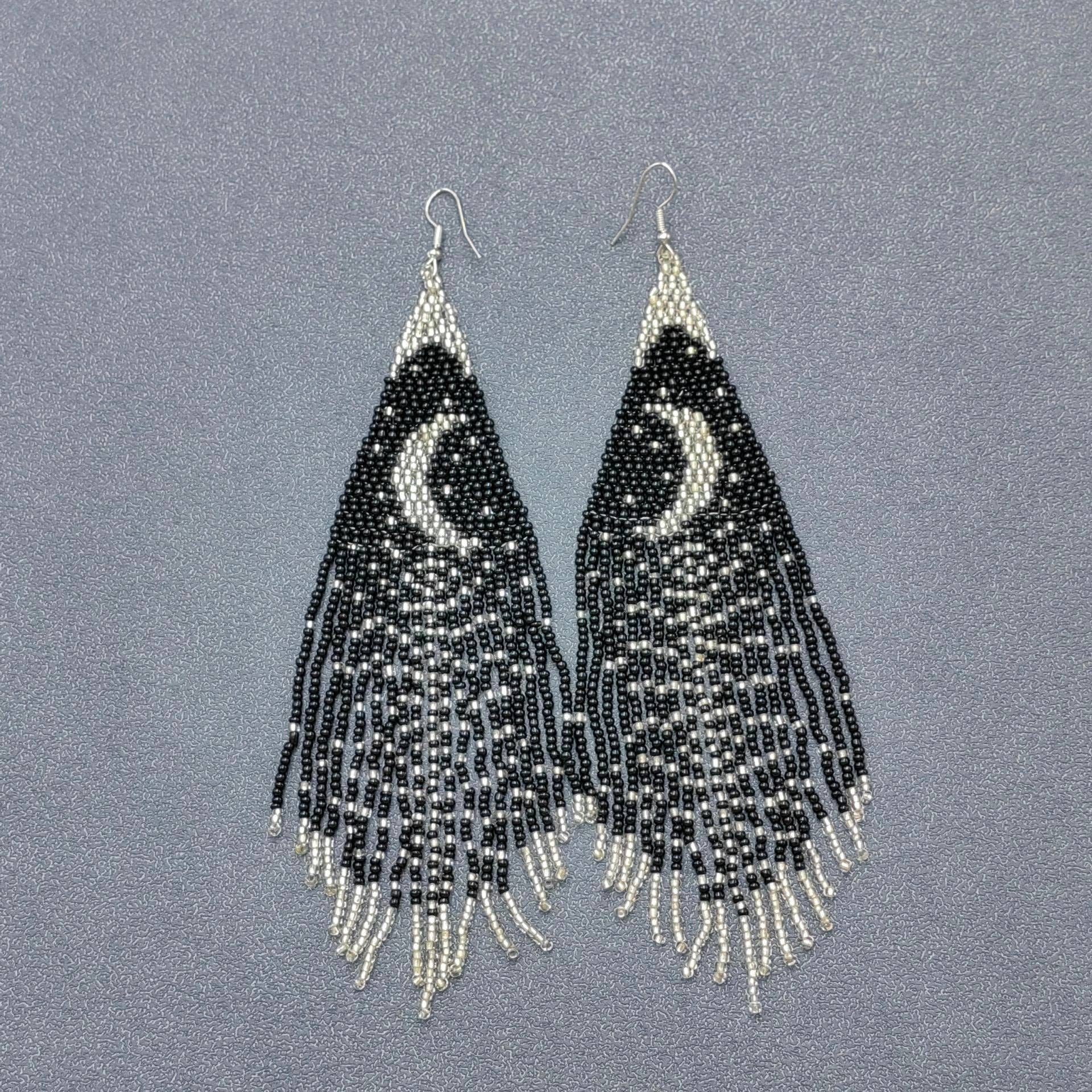 Star Moon Night Bead Tassel Earrings