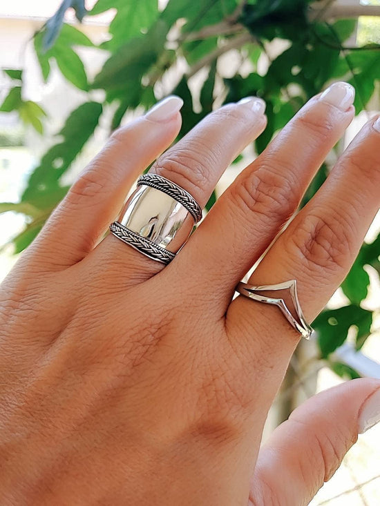 Concave Boho Sterling Silver Ring (Size 8.5)