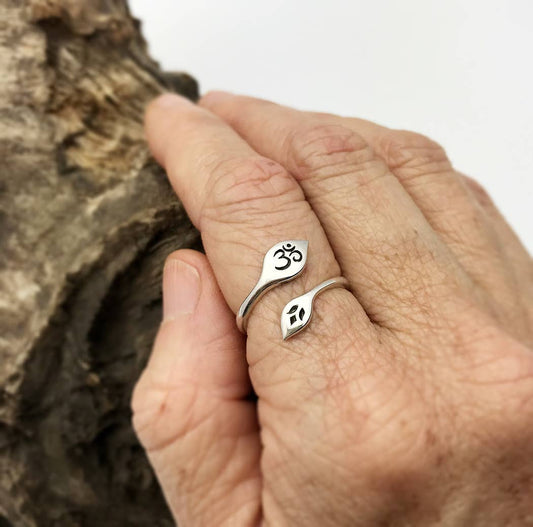 Sterling Silver Adjustable Lotus OM Ring