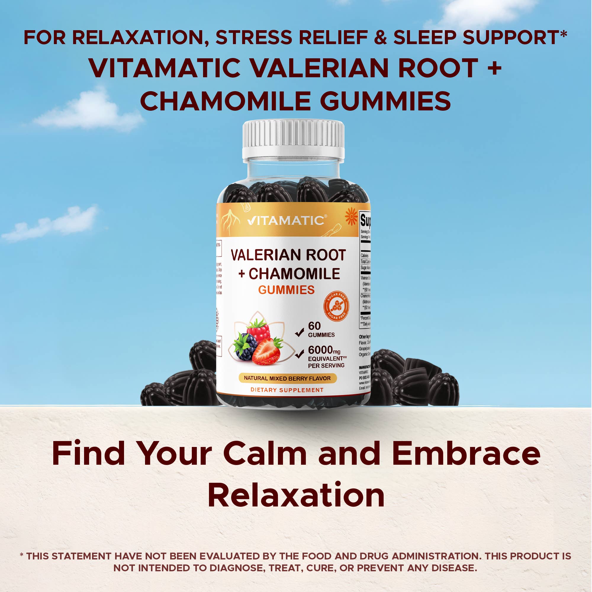 Valerian Root & Chamomile Gummies - 6000 MG Herbal Blend (60 gummies)