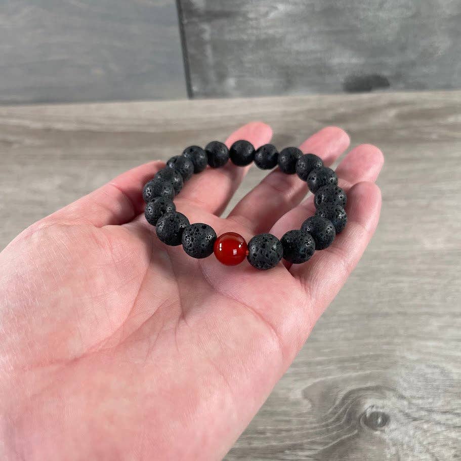 Lava Stone Bracelet with Gemstone Bead