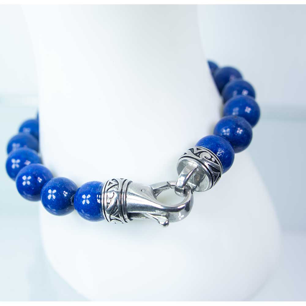 Lapis Lazuli Bead Bracelet Celtic SS Clasp (10 mm)