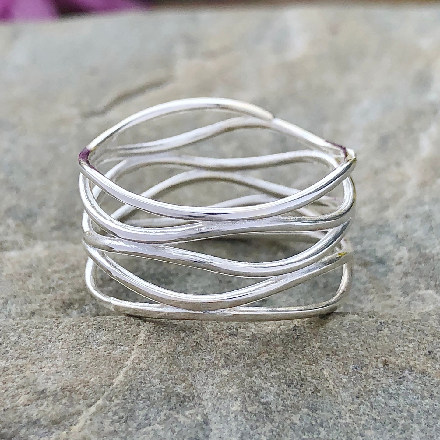Sterling Silver Multiple Bands Layered Ring (Size 10)