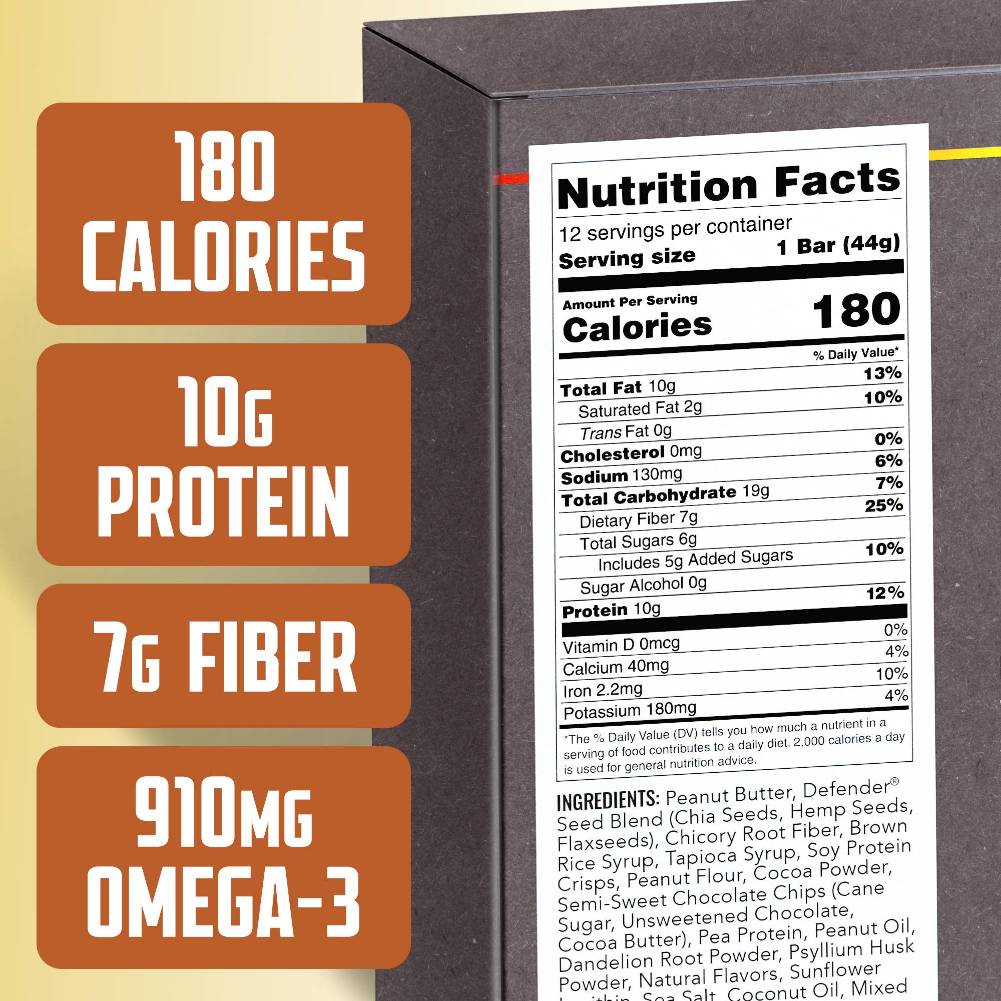 Peanut Butter Chocolate Defender Bar (Chia, Hemp, Flax, Dandelion Flower, Psyllium Husk)