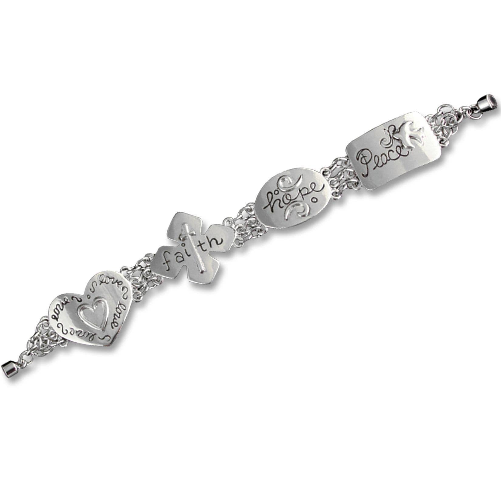 Love, Faith, Hope, Peace Bracelet (Pewter, 6.5 inches)