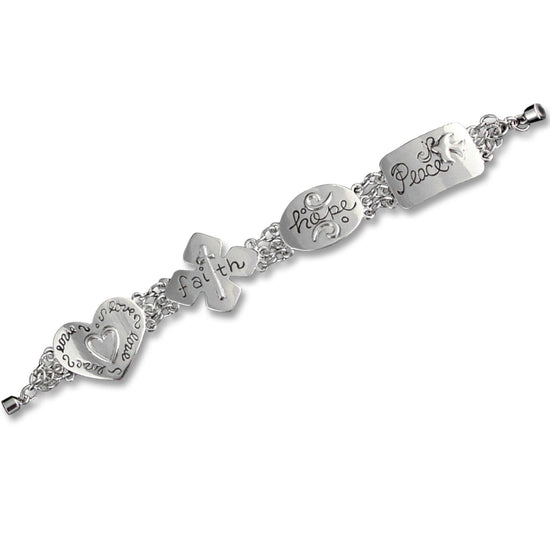 Love, Faith, Hope, Peace Bracelet (Pewter, 6.5 inches)