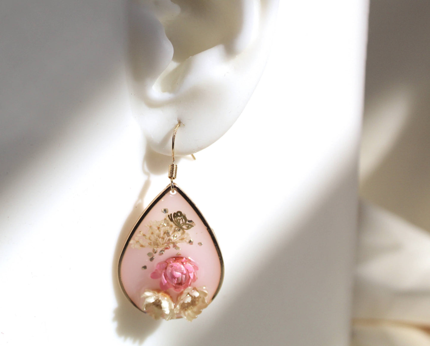 Exquisite Flower Earrings with Hypoallergenic Hook - 18K gold finish (Handmade)