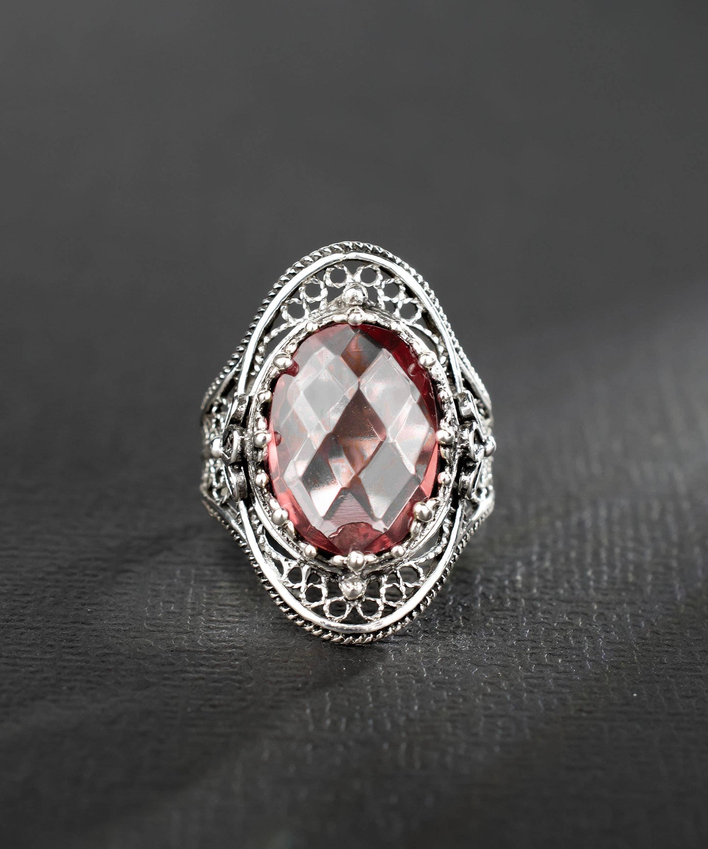 Alexandrite Gemstone Sterling Filigree Ring (Size 6.5)