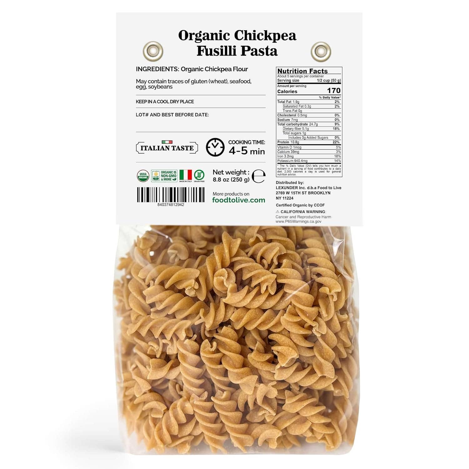Organic Chickpea Fusilli Pasta (8.8 OZ)