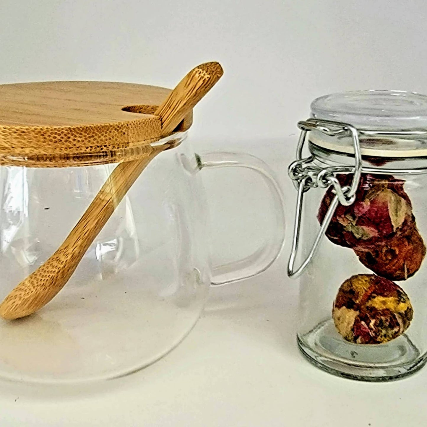 Glass Teacup with Bamboo Lid and Spoon