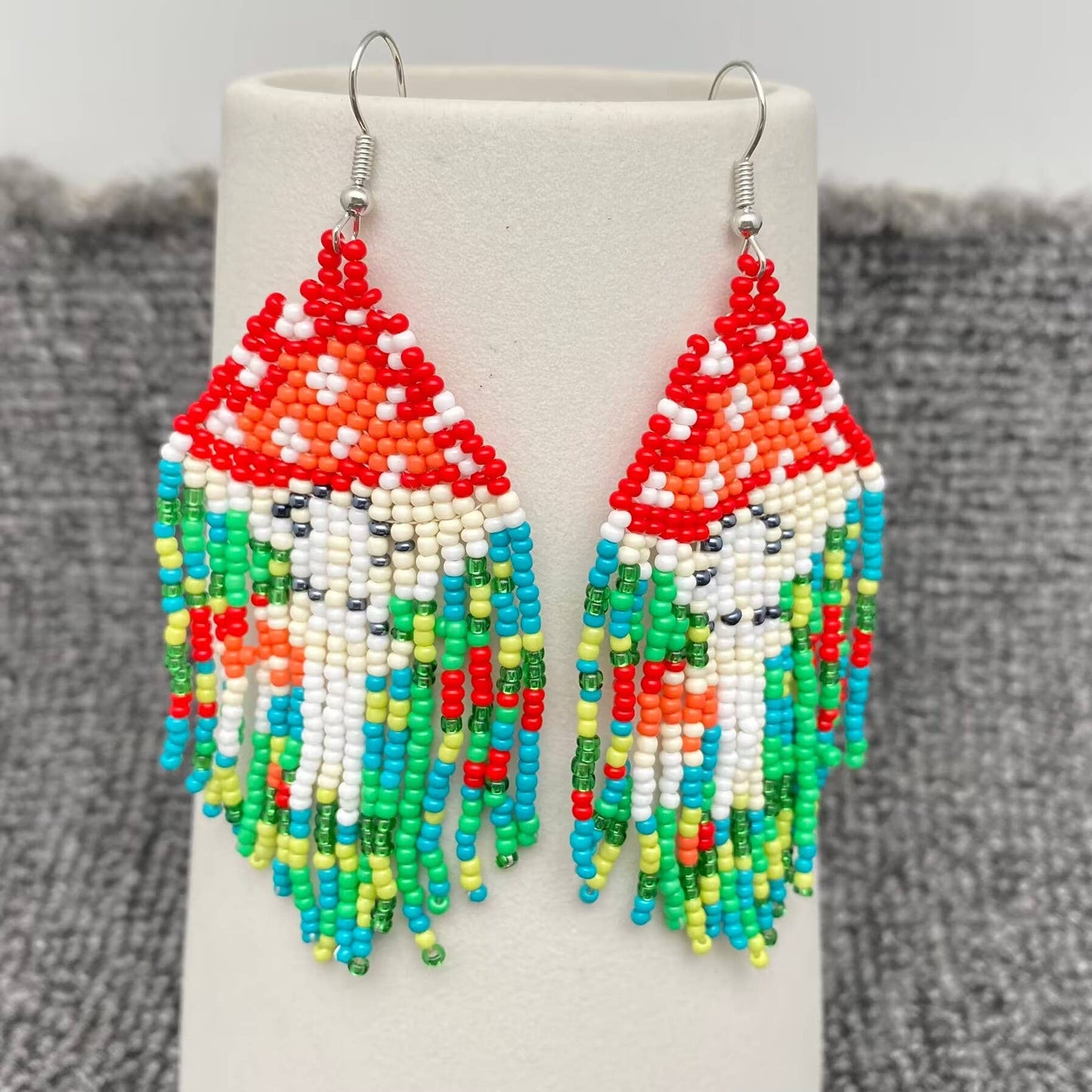 Mushroom Bead Tassel Earrings