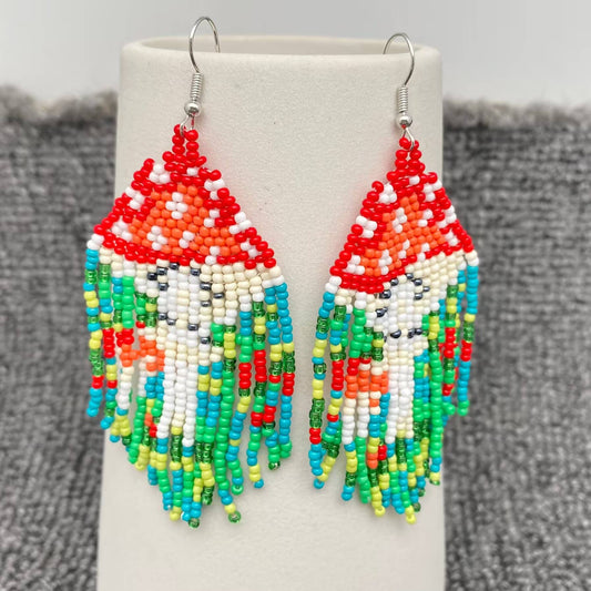 Mushroom Bead Tassel Earrings