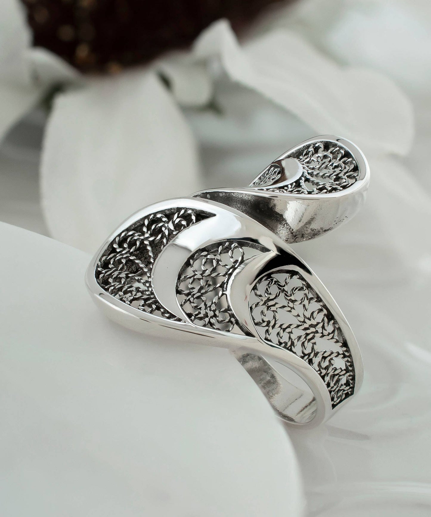 Spiral Crescent Moon Goddess Ring (Size 8)