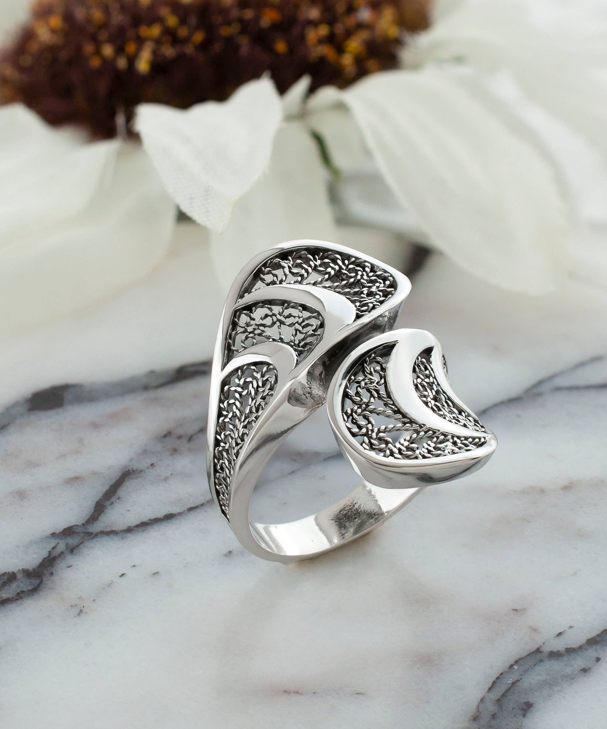 Spiral Crescent Moon Goddess Ring (Size 8)
