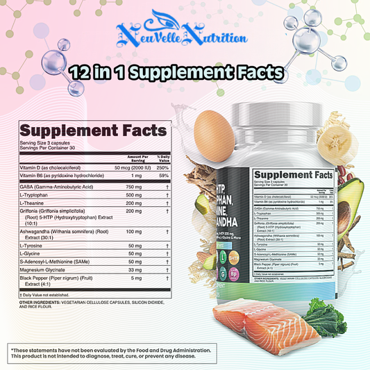 GABA, 5-HTP, L-Tryptophan L-Theanine, Ashwagandha Supplement
