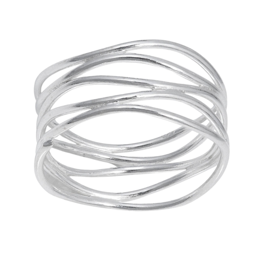 Sterling Silver Multiple Bands Layered Ring (Size 10)