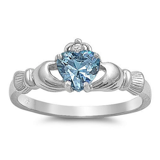 Aquamarine Claddagh Ring (Size 7)