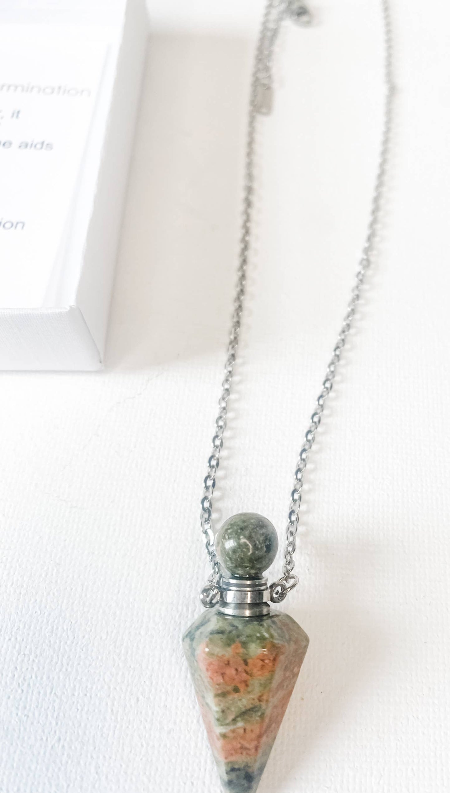 Jasper Stone Pendulum Necklace with Secret Chamber