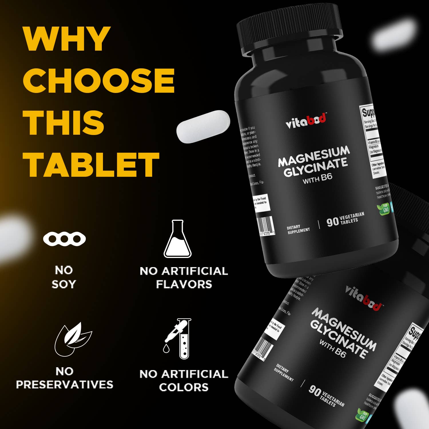 Magnesium Glycinate with B6 - 1000mg (90 Tablets)