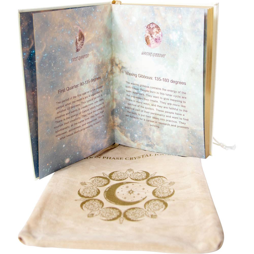 Journal with Beautiful Velvet Bag Featuring the Moon Phases