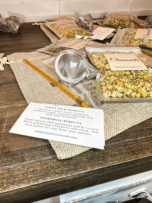 LIFE HAPPENS, TEA HELPS - Herbal Tea Kit - Includes Herbal Teas, Tea Infuser, Honey Stick, & Natural Burlap Gift Bag!