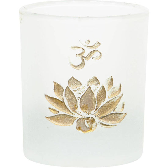 Lotus & OM Symbol Glass Votive Holder